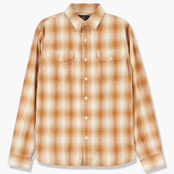 Double RL Ralph Lauren Plaid Checked Tan Cream Western Button Shirt NWT - Picture 1 of 10